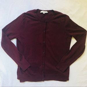 LOFT Maroon Crew Neck Cardigan